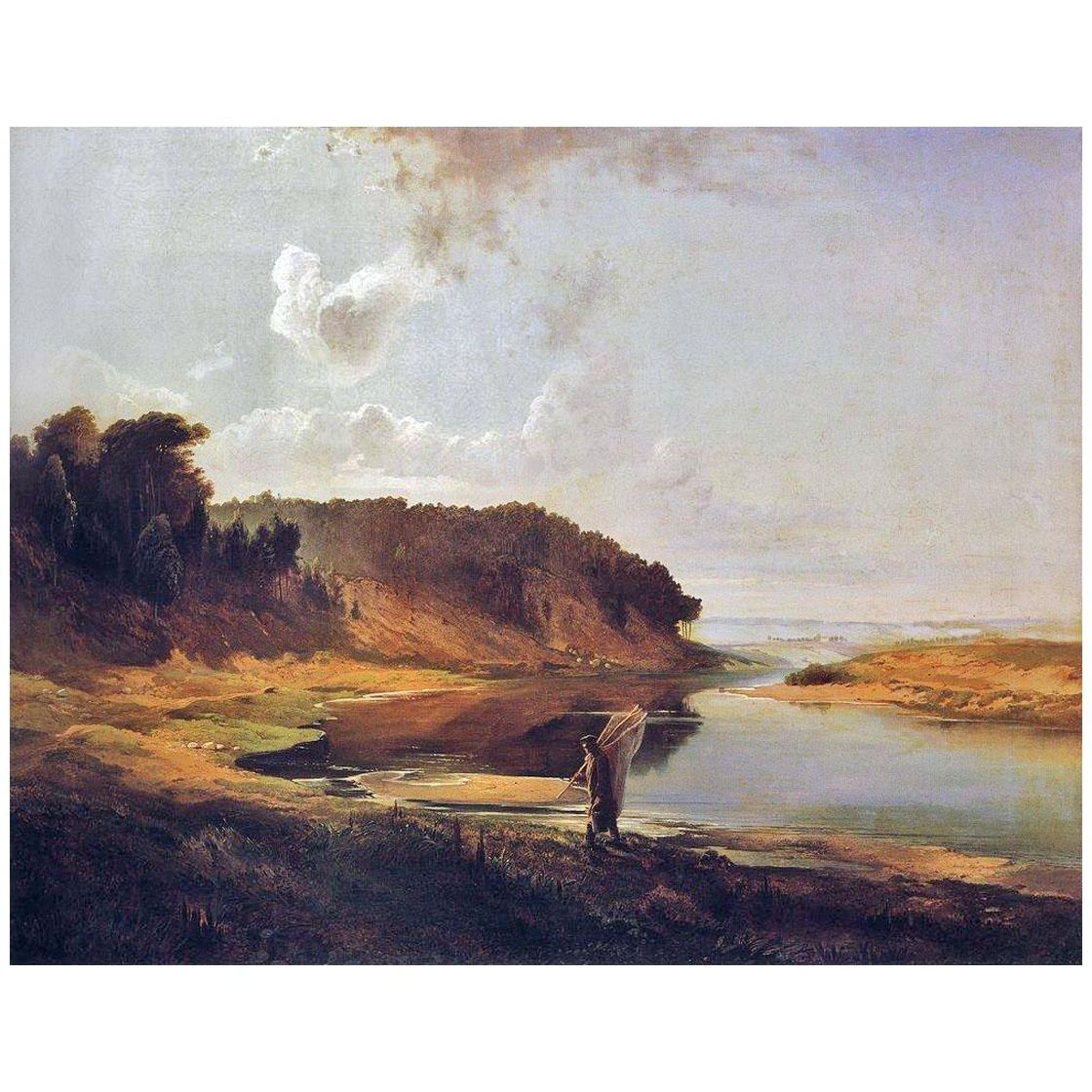 Алексей Саврасов. Пейзаж с рекой и рыбаком. 1859. Национальный музей искусств. Рига
