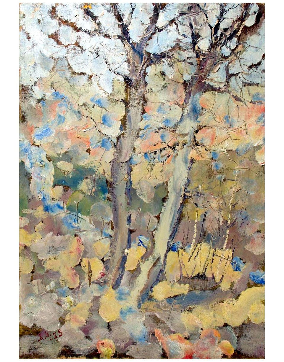 Анатолий Зверев. Пейзаж с двумя деревьями. 1959