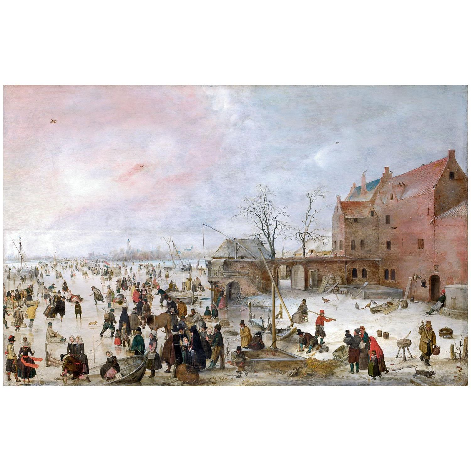 Hendrick Avercamp. A Scene on the Ice near a Town. 1615. National Gallery London