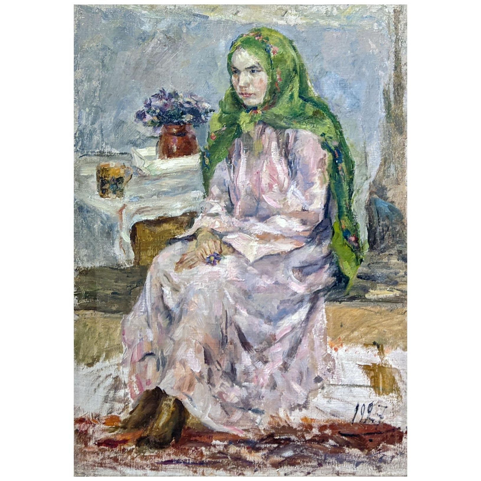Баки Урманче. Девушка в зеленом платке. 1927. Галерея Хазинэ, Казань