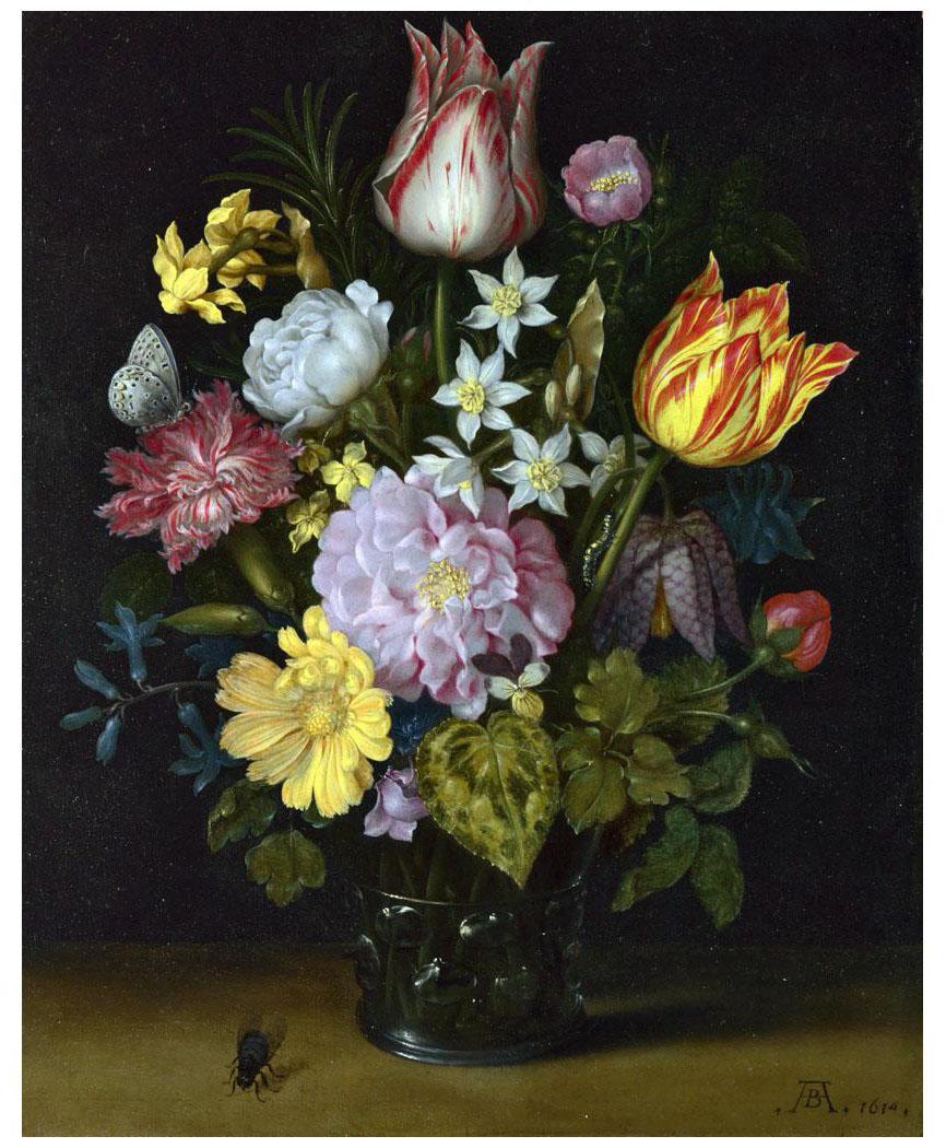 Ambrosius Bossсhaert de Oude. Bloemen in een glazen vaas. 1614. National Gallery, London