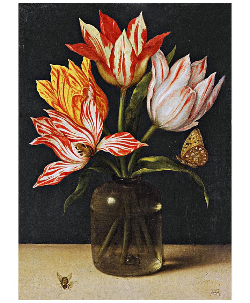 Ambrosius Bossсhaert de Oude. Glazen vaas van vier tulpen. 1615. Museum Bredius, Den Haag