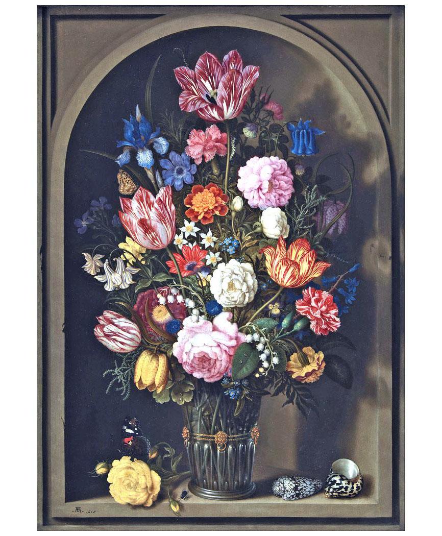 Ambrosius Bossсhaert de Oude. Boeket van bloemen in een steen niche. 1618. SMK, Copenhagen