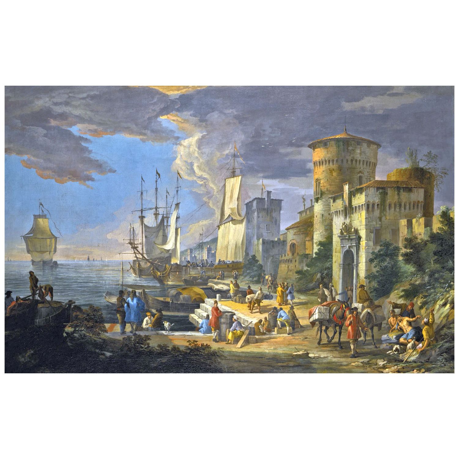 Luca Carlevarijs. Scena di porto mediterraneo. 1717. Private collection
