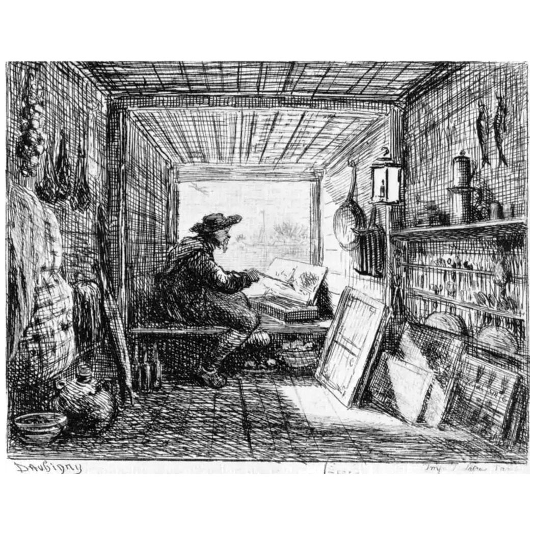 Charles-François Daubigny. L'atelier d'artiste. De l'album Voyage en bateau. 1861