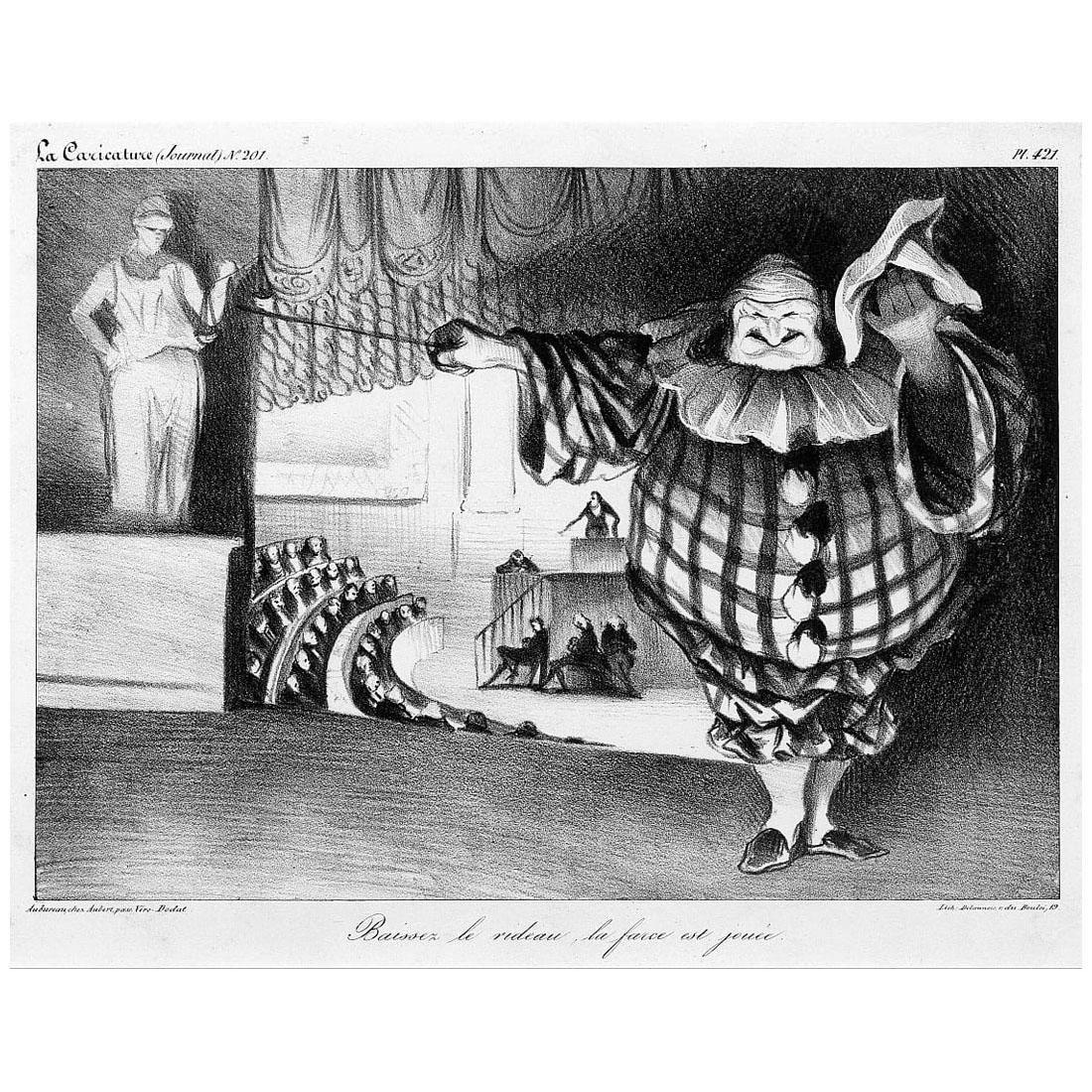 Honore Daumier. Baissez le rideau la farce est joue. 1834. Llithographie