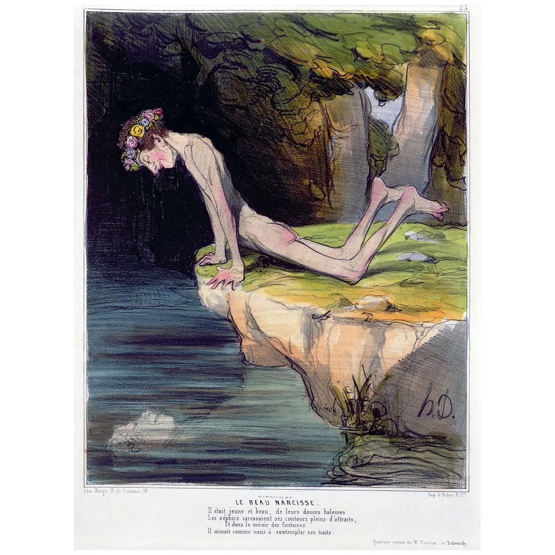 Honore Daumier. Le beau Narcisse. 1840-1850. Llithographie colorée