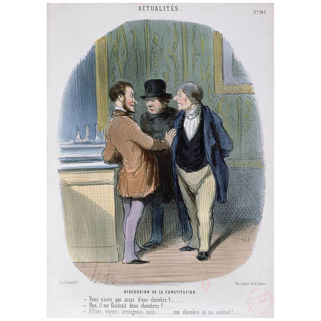 Honore Daumier. Discussion de la Contitution. 1848. Llithographie colorée