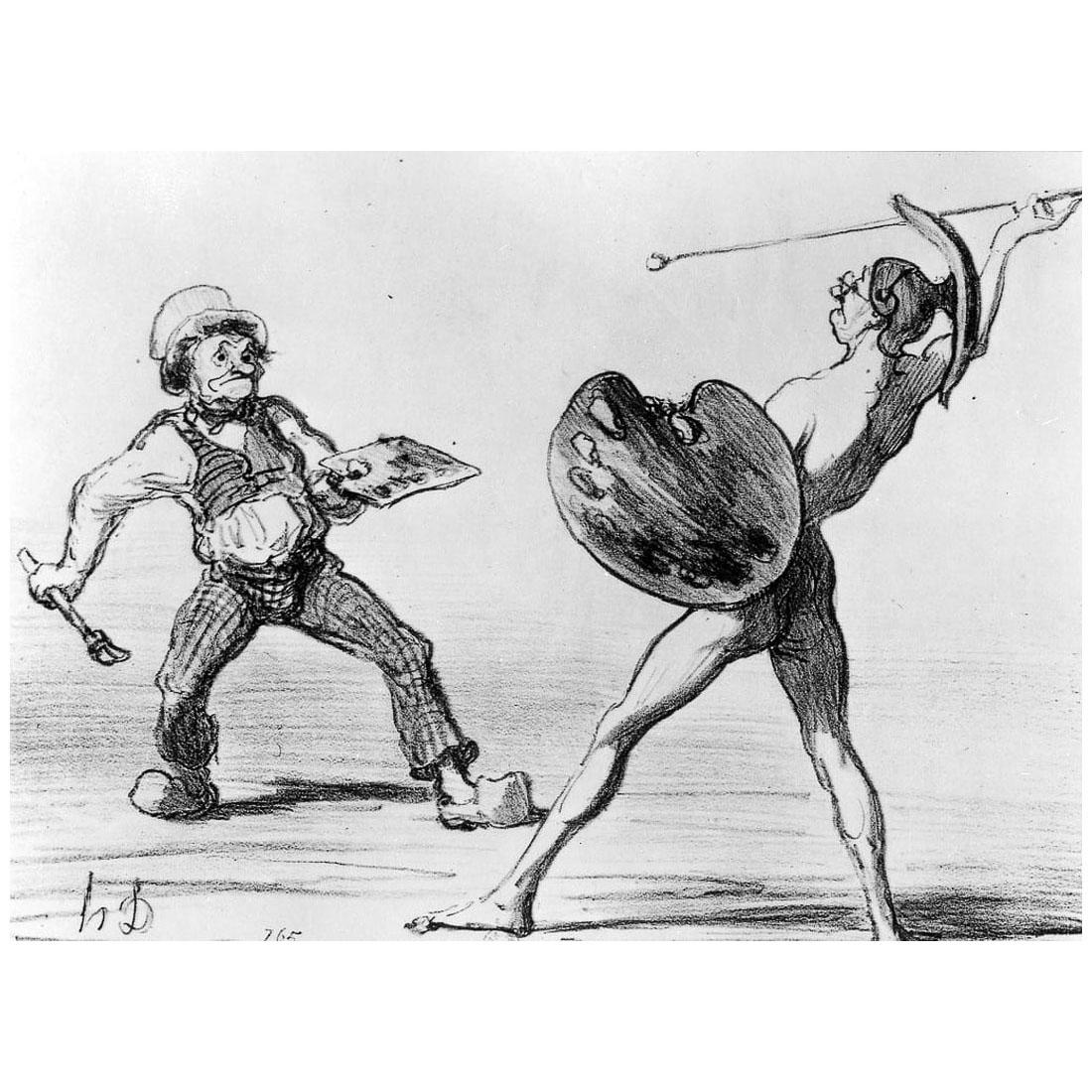 Honore Daumier. Bataille entre Idéalisme et Réalisme. 1850. Lithographie