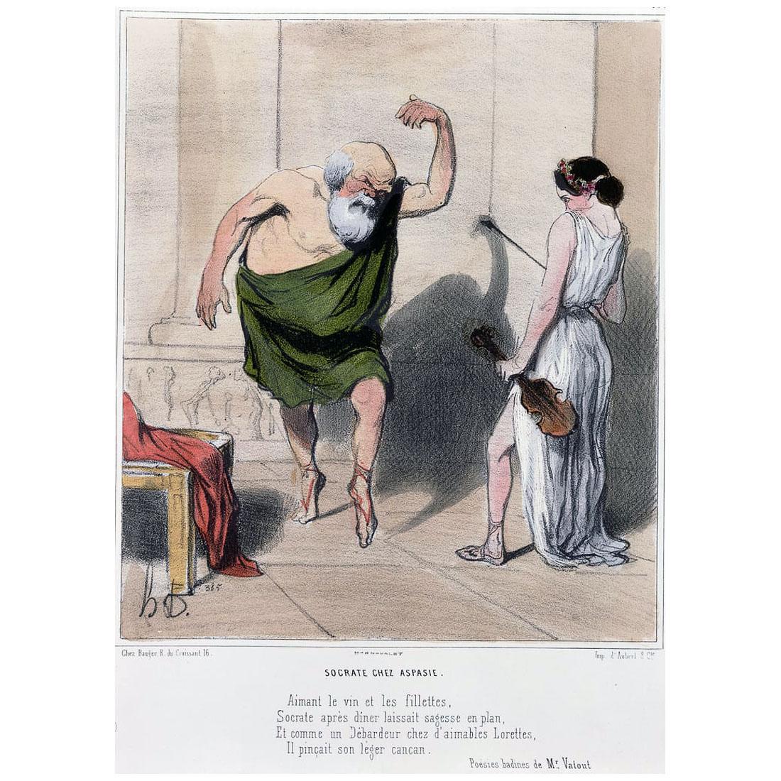 Honore Daumier. Socrate en visite à Aspasie. 1860. Llithographie colorée
