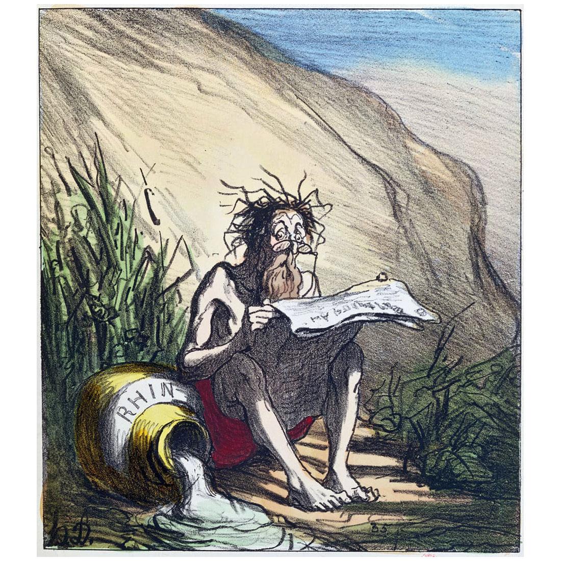 Honore Daumier. Diogène lisant un journal. 1870. Llithographie colorée