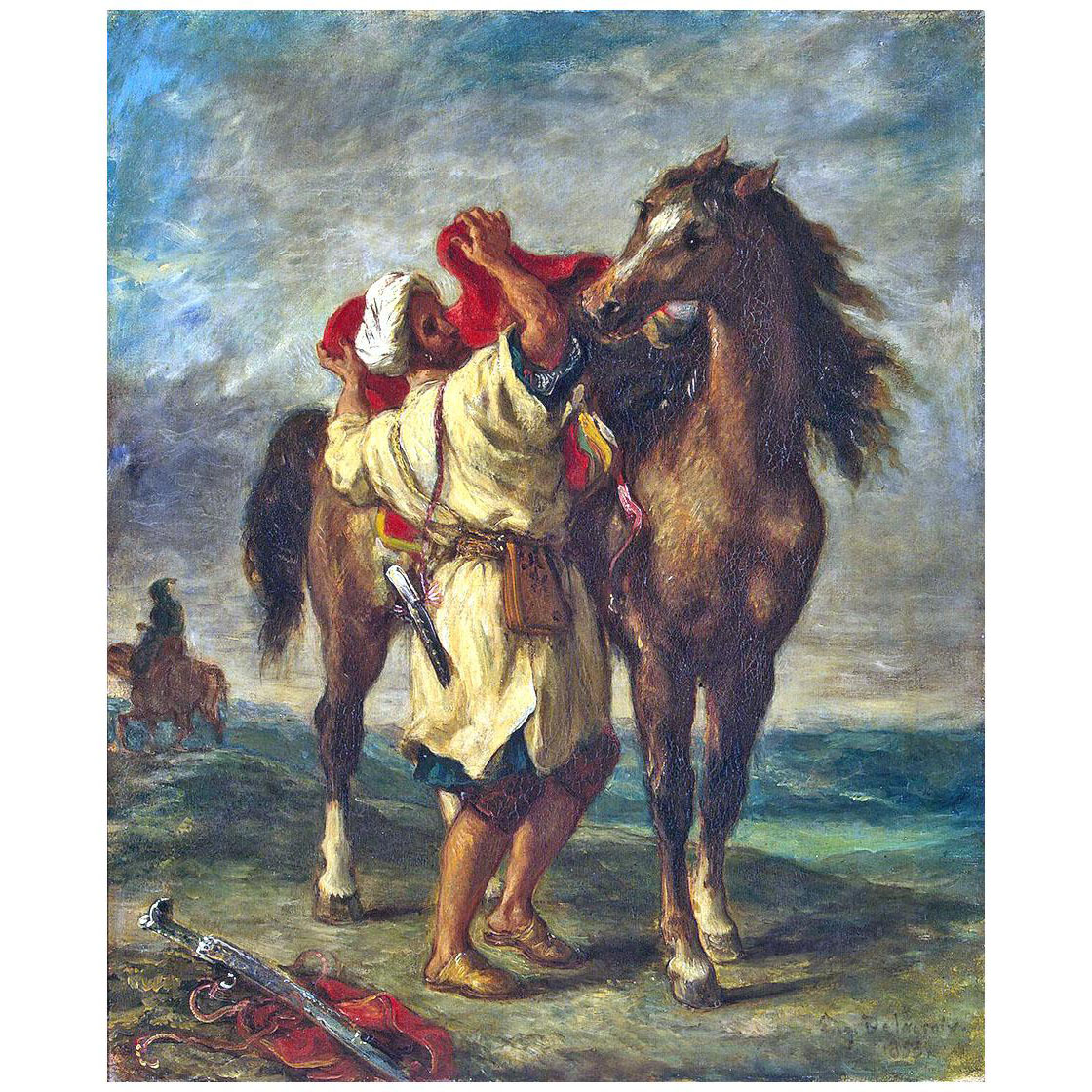 Eugene Delacroix. Marocain sellant son cheval. 1855. Hermitage St. Petersburg