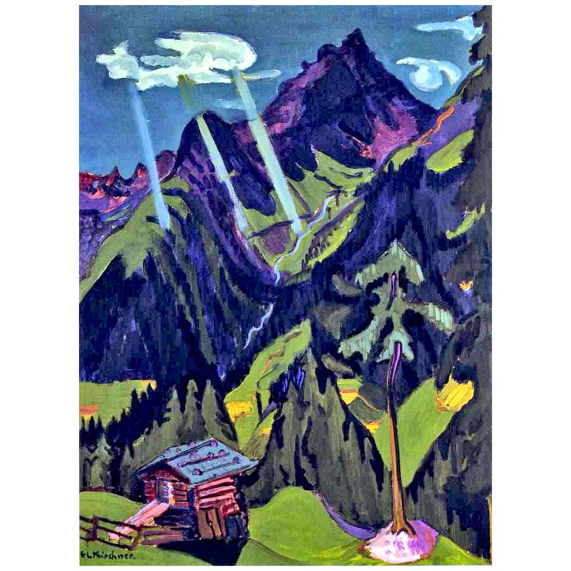 Ernst Ludwig Kirchner. Landscape in Graubünden with sun rays. 1930. Private collection