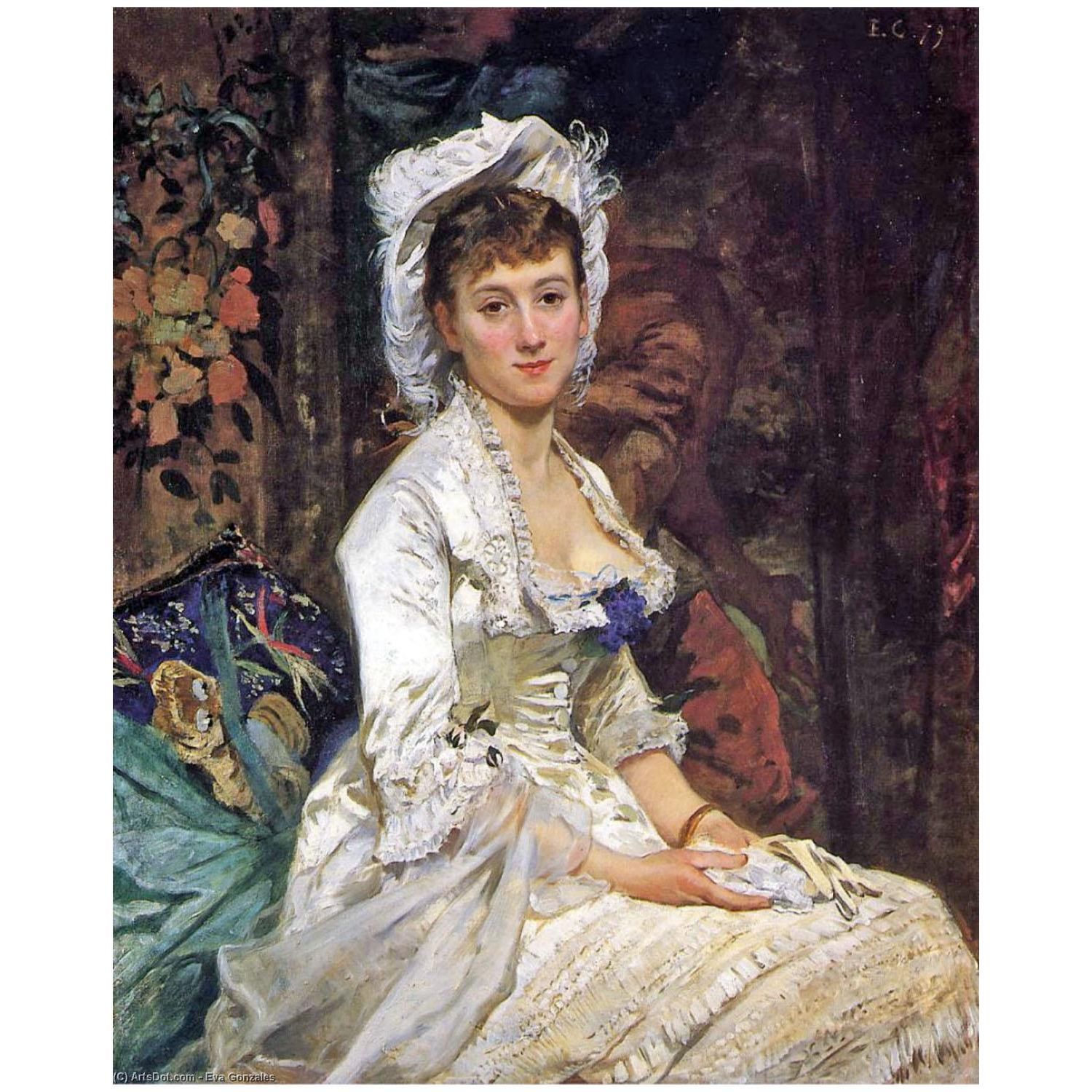 Eva Gonzales. Portrait de femme en Blanc. 1879. Collection privée