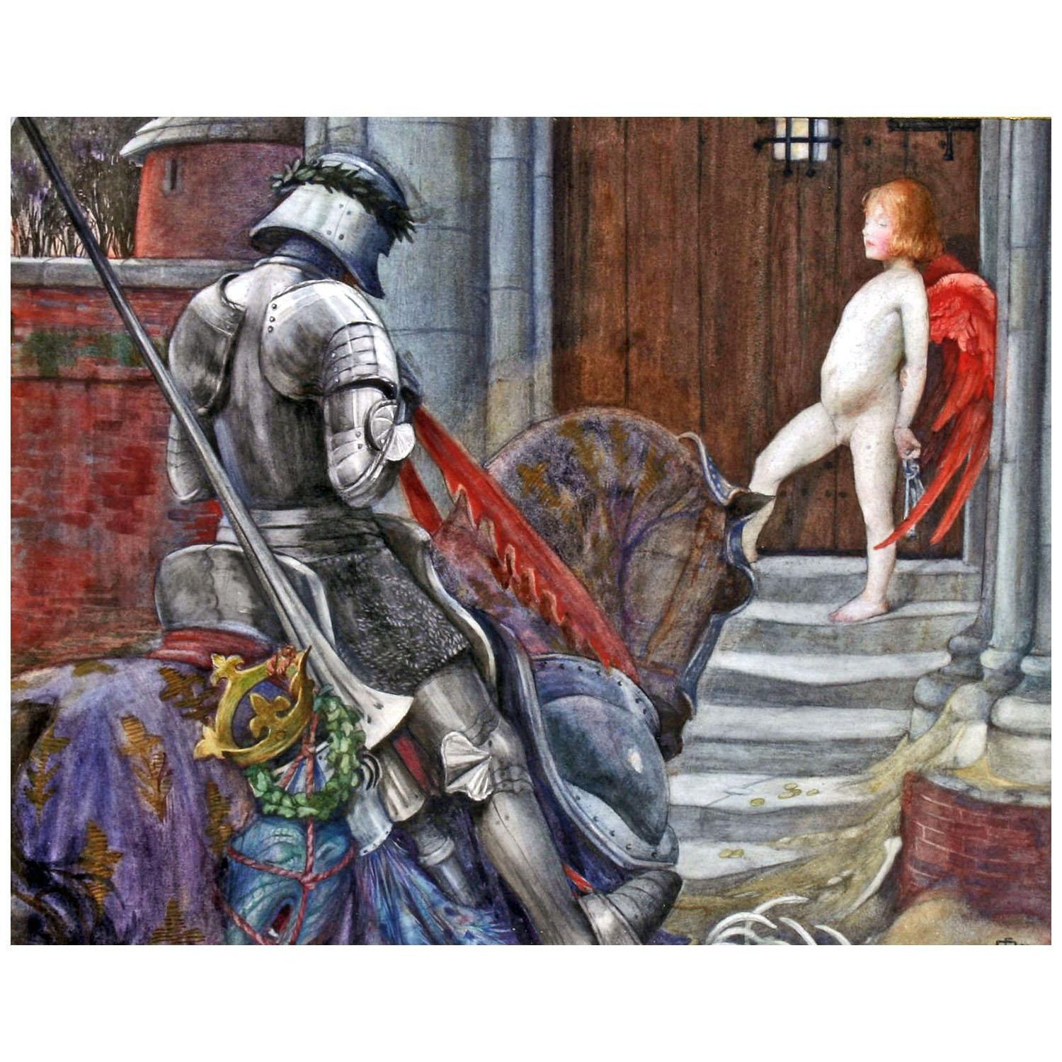 Eleanor Fortescue-Brickdale. A Knight and Cupid before a Castle Door. 1900