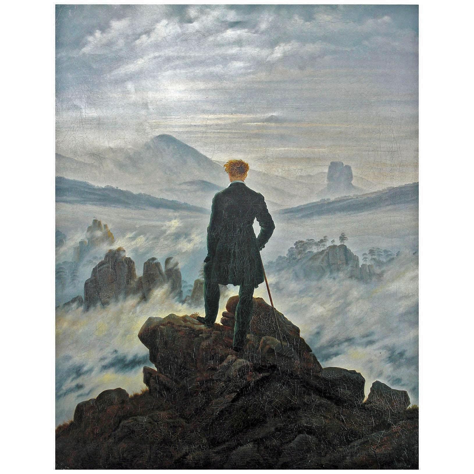 Caspar David Friedrich. Der Wanderer über dem Nebelmeer. 1817. Hamburger Kunsthalle