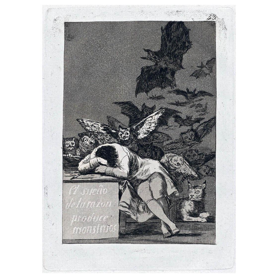 Francisco de Goya. El sueno de la razon produce monstrous (Los Caprichos p.43). 1799