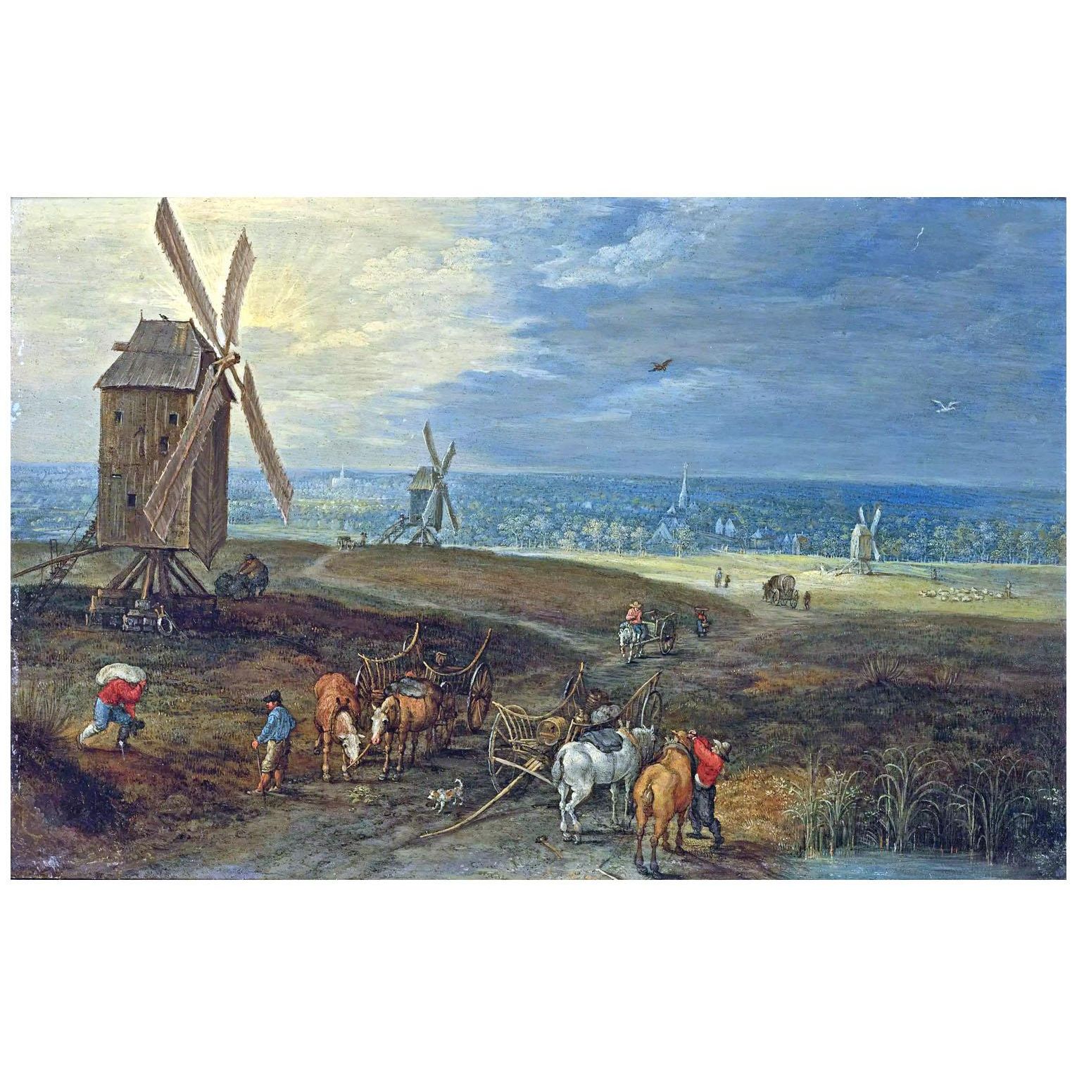 Jan Breughel de Jonge. Travellers Before a Windmill. 1660. Museo del Prado