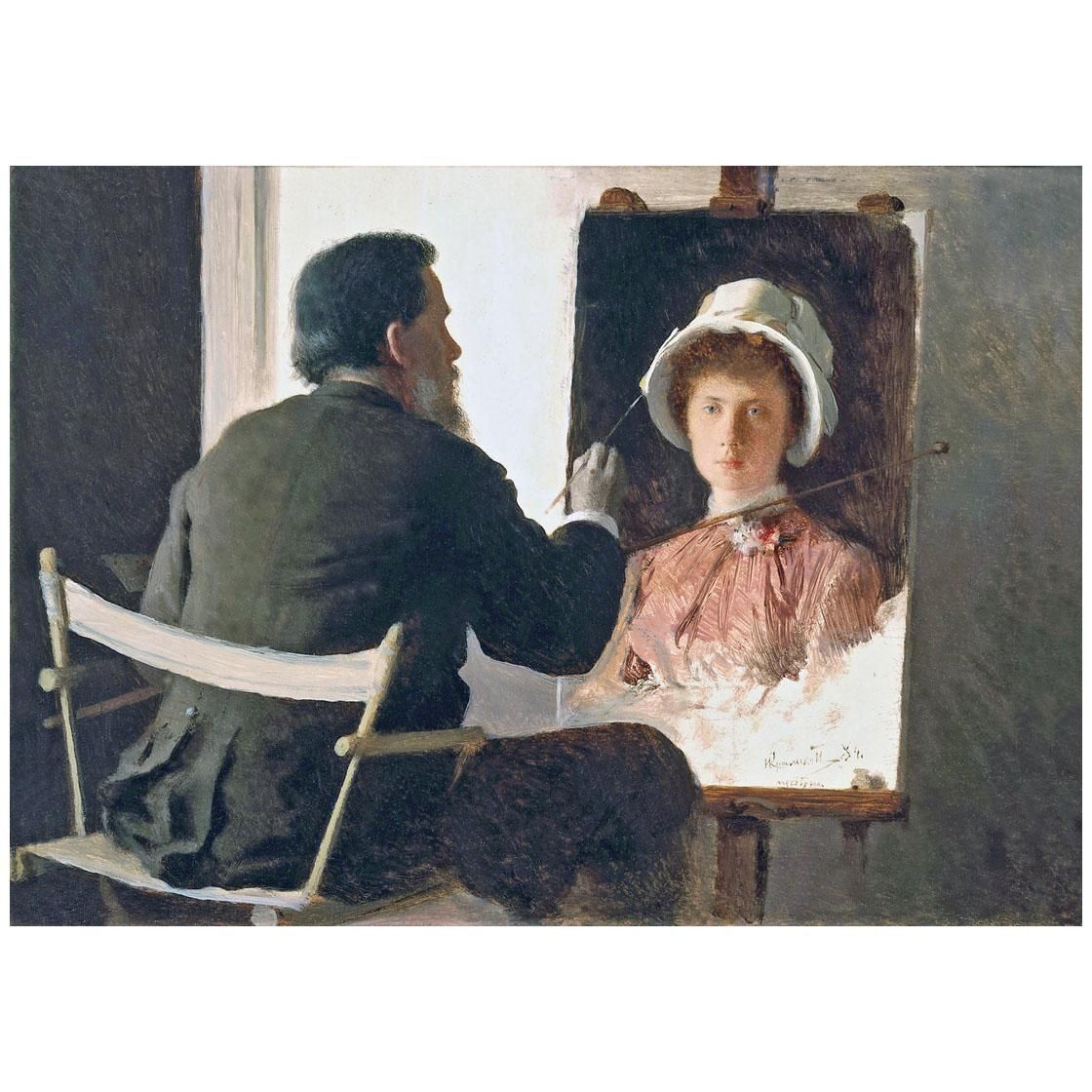 Иван Крамской. Крамской, пишущий портрет дочери. 1884. Третьяковская галерея