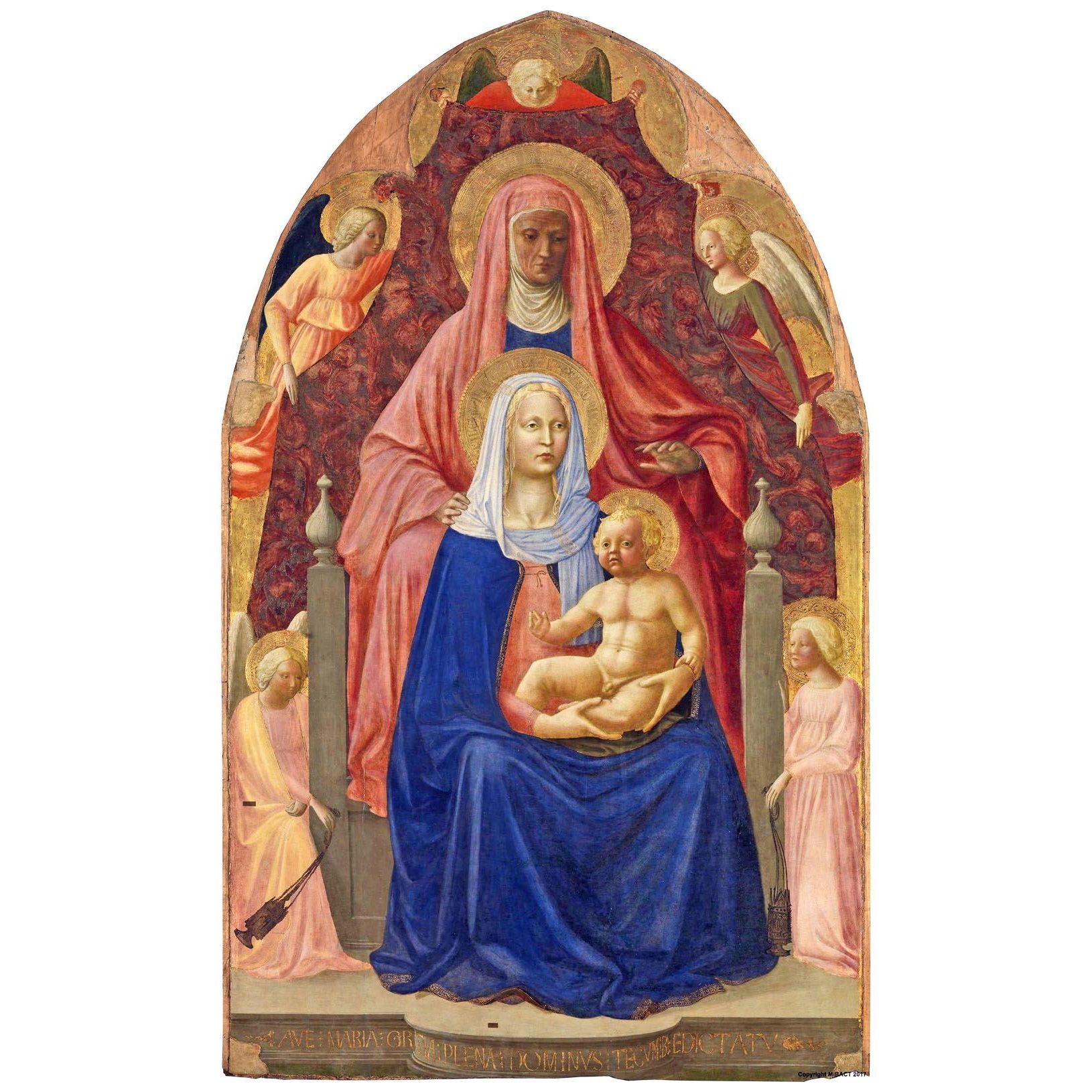 Мазаччо и Мазолино. Мадонна с младенцем и св. Анной. 1424. Уффици