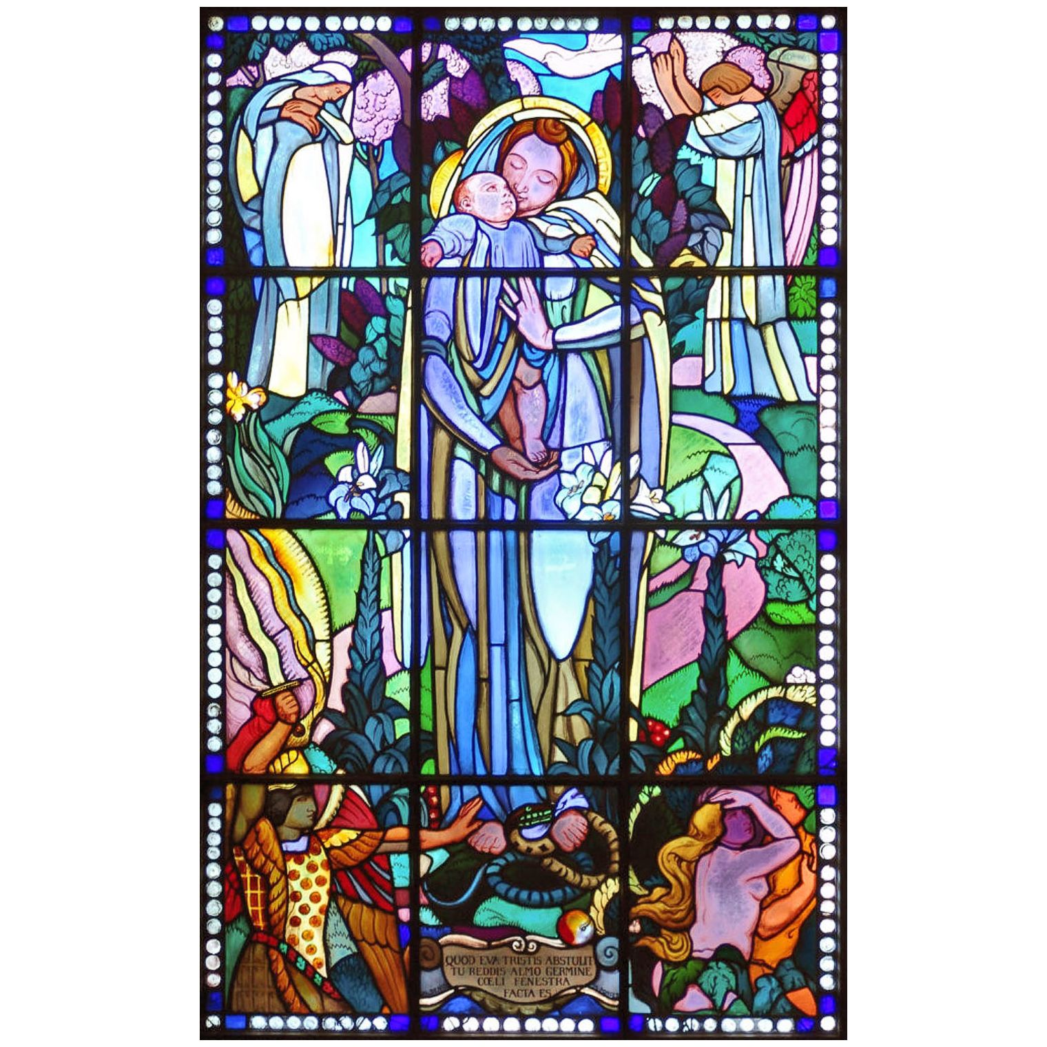 Maurice Denis. La Vierge au baiser, vitrail de la chapelle du Prieuré.1919