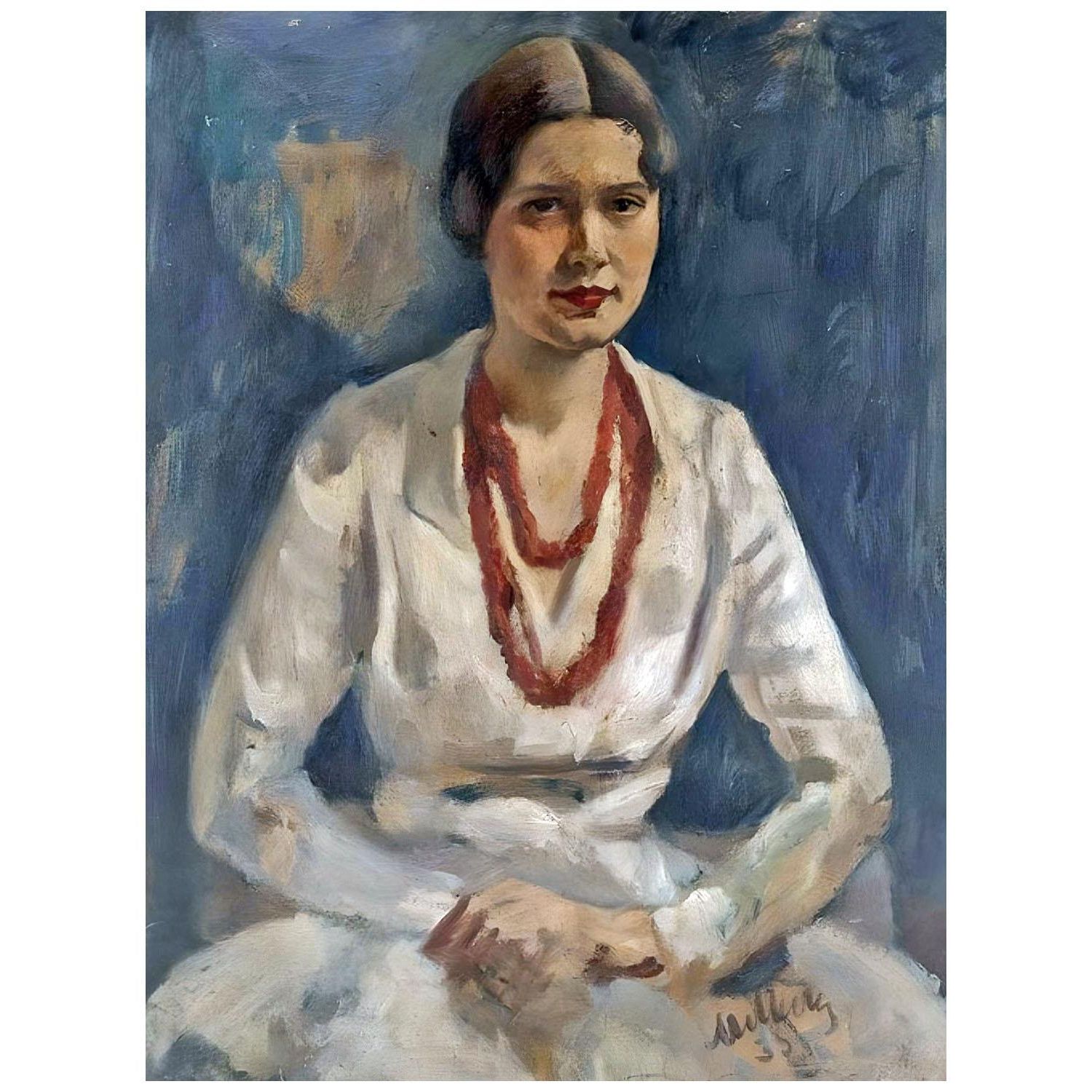 Николай Милиоти. Женщина с красными бусами. 1933. Частное собрание