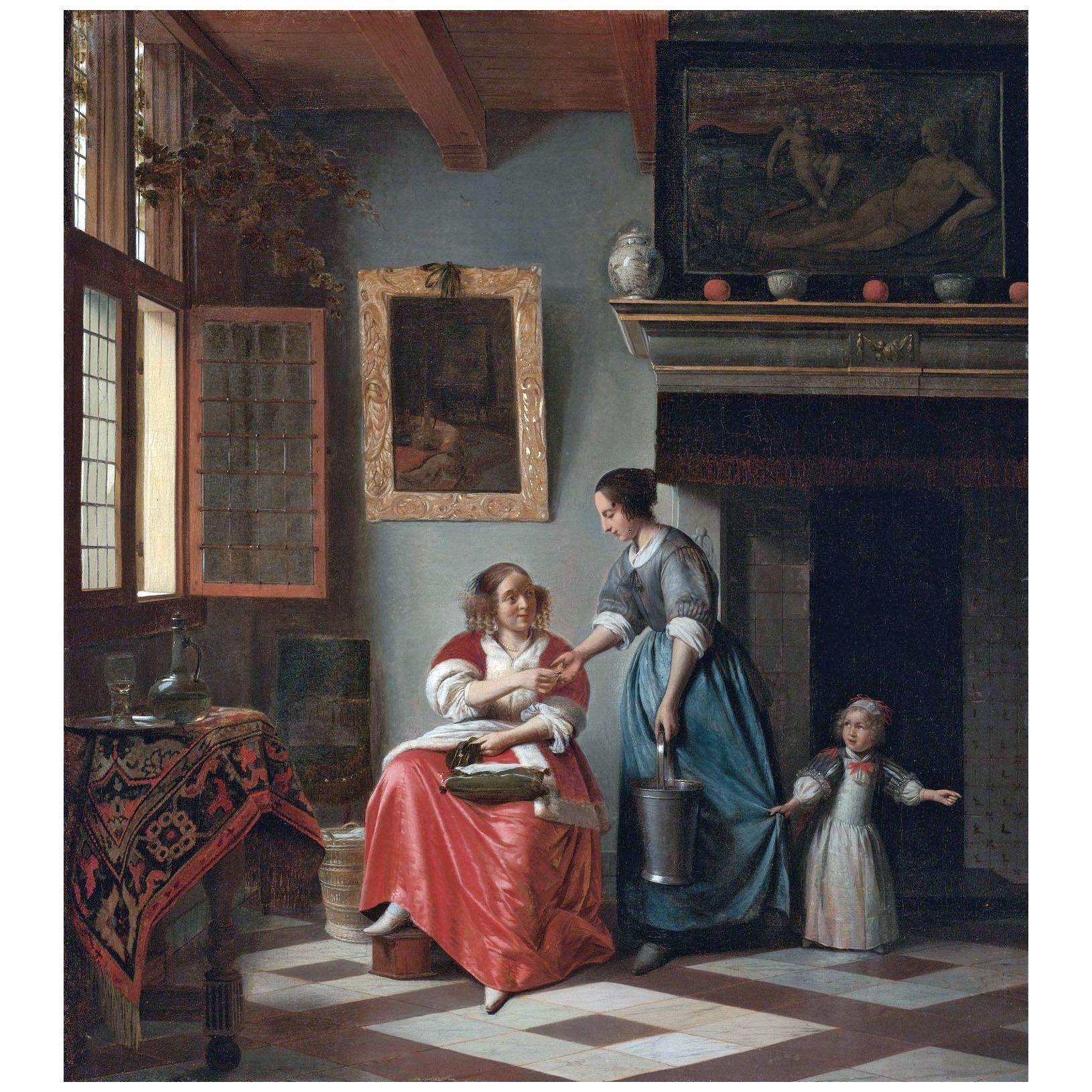 Pieter de Hooch. Woman Giving Money to a Servant Girl. 1670. LACMA Los Angeles