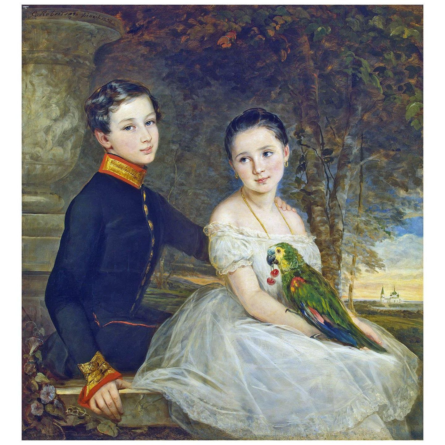 Christina Robertson. Children with Parrot. 1850. Hermitage
