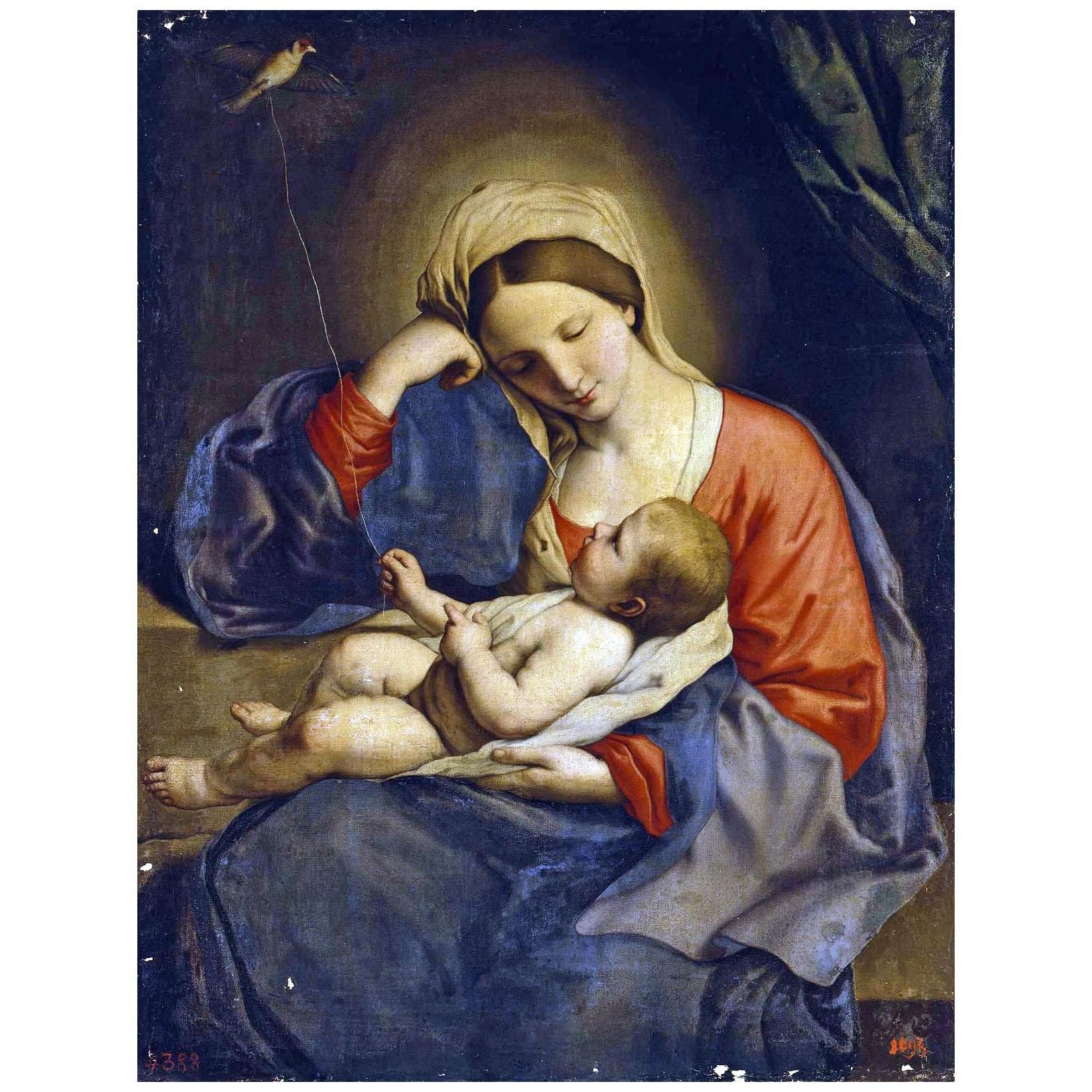 Giovanni Sassoferrato. Madonna col Bambino e uccello. 1648. Hermitage Museum