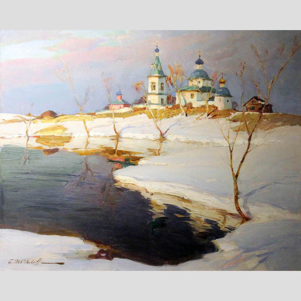 Константин Вещилов. Зимний пейзаж с монастырем. 1920-е