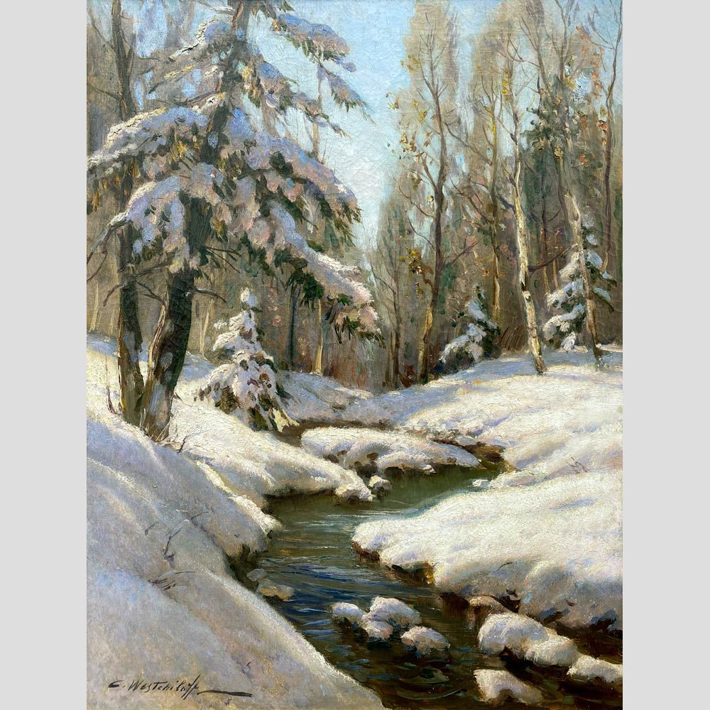 Константин Вещилов. Зимний пейзаж с речкой. 1930-е
