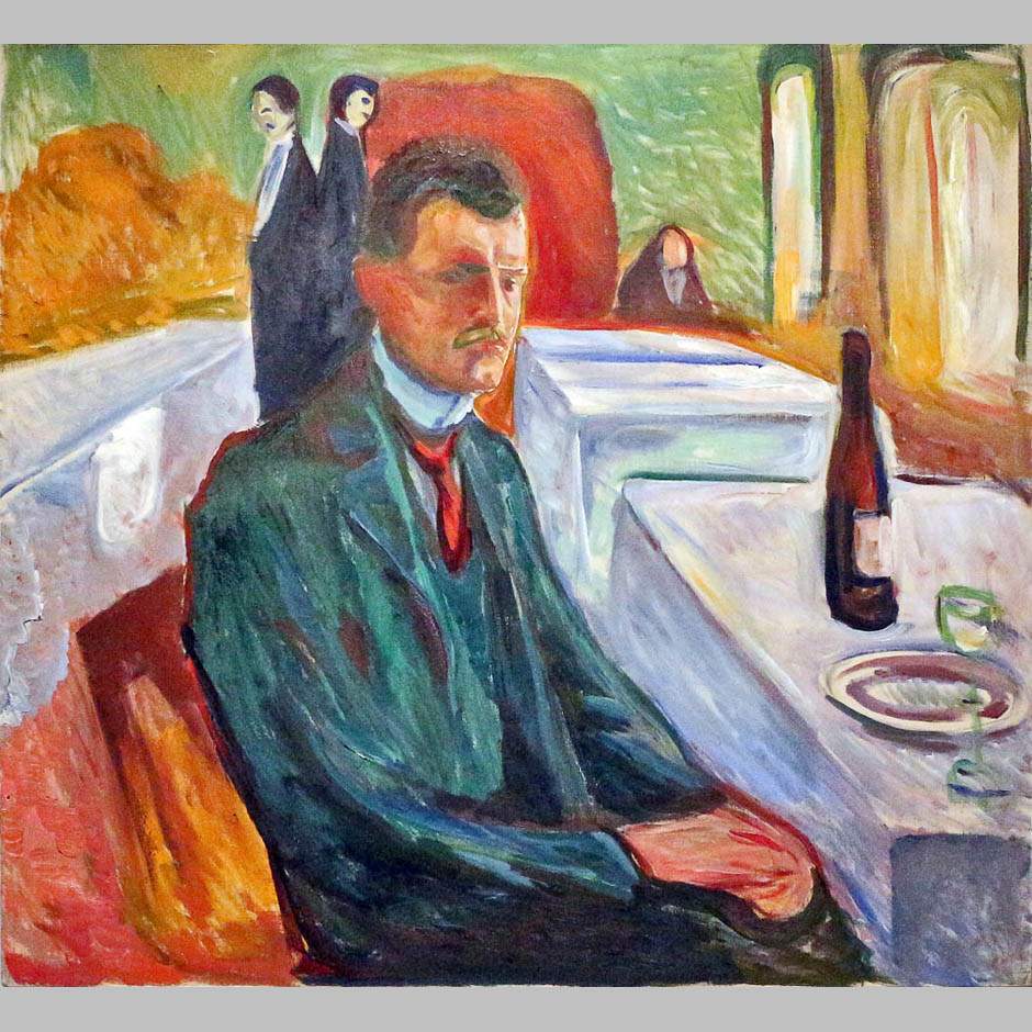 Эдвард Мунк. Автопортрет с бутылкой вина. 1906