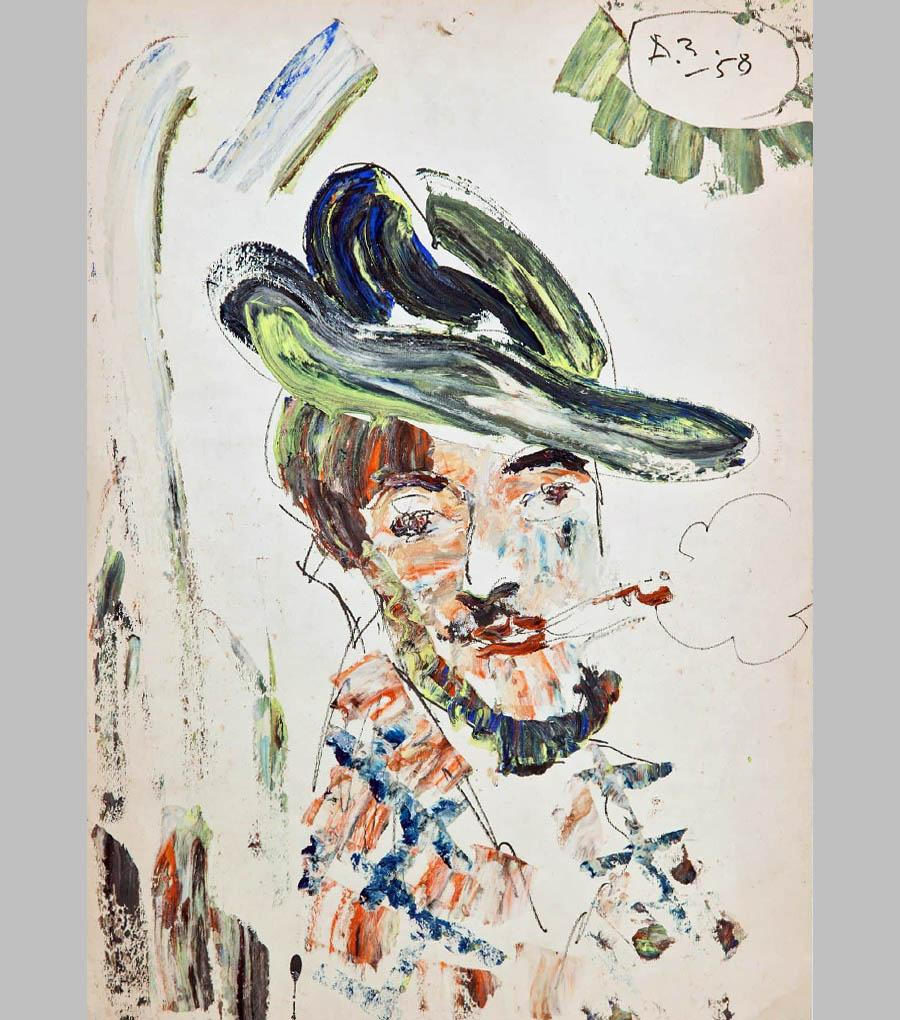 Анатолий Зверев. Автопортрет в зеленой шляпе. 1958