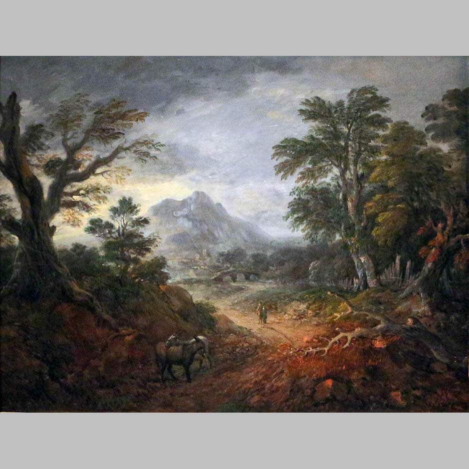Томас Гейнсборо. Лесной пейзаж с фигурами и мостом. 1763-67