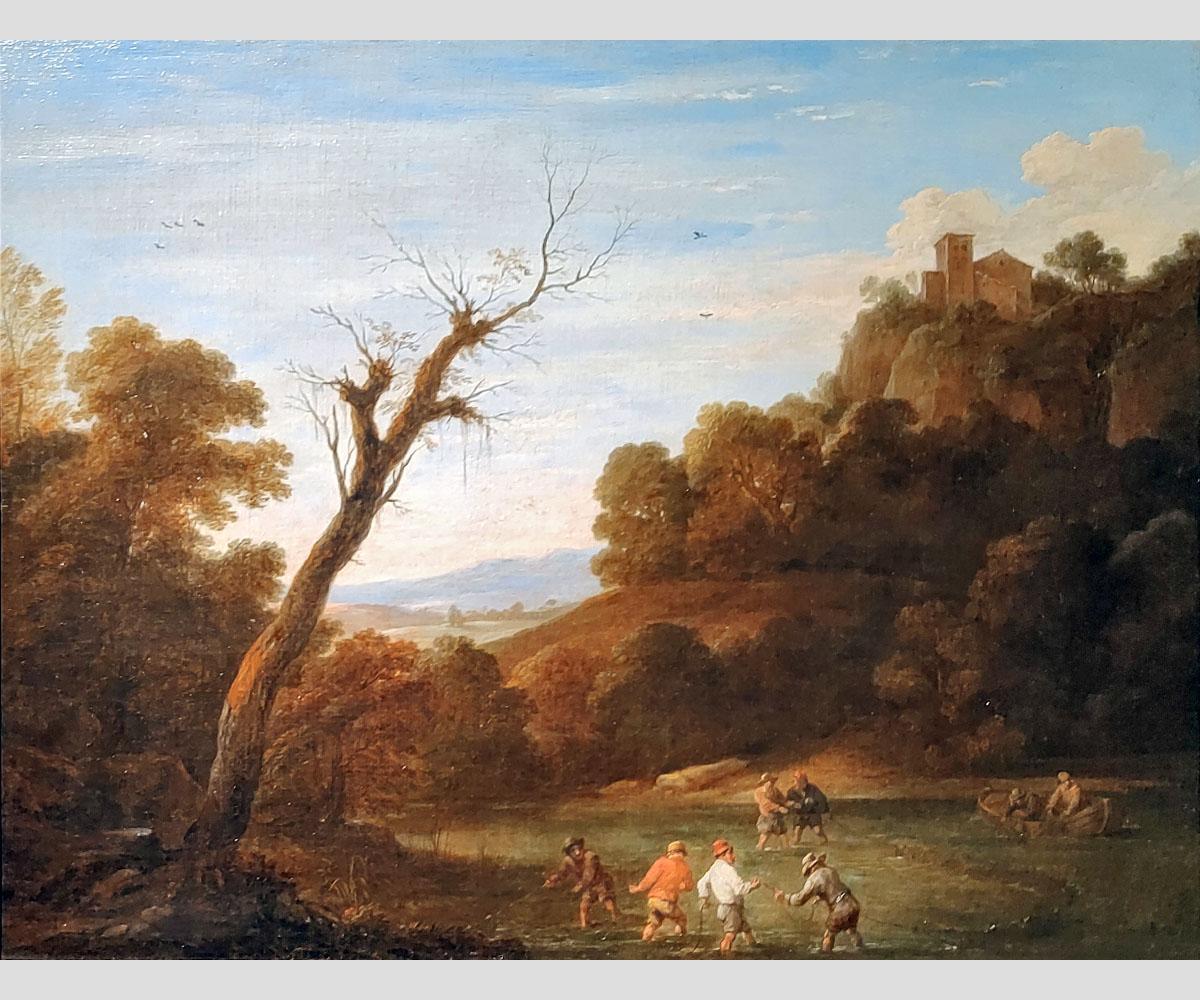 Дэвид Тенирс Мл. Холмистый пейзаж с рыбаками. 1660-е