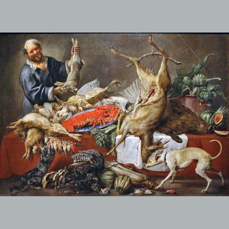 Якоб Йорданс, Пауль де Вос. Повар у стола с дичью. 1645