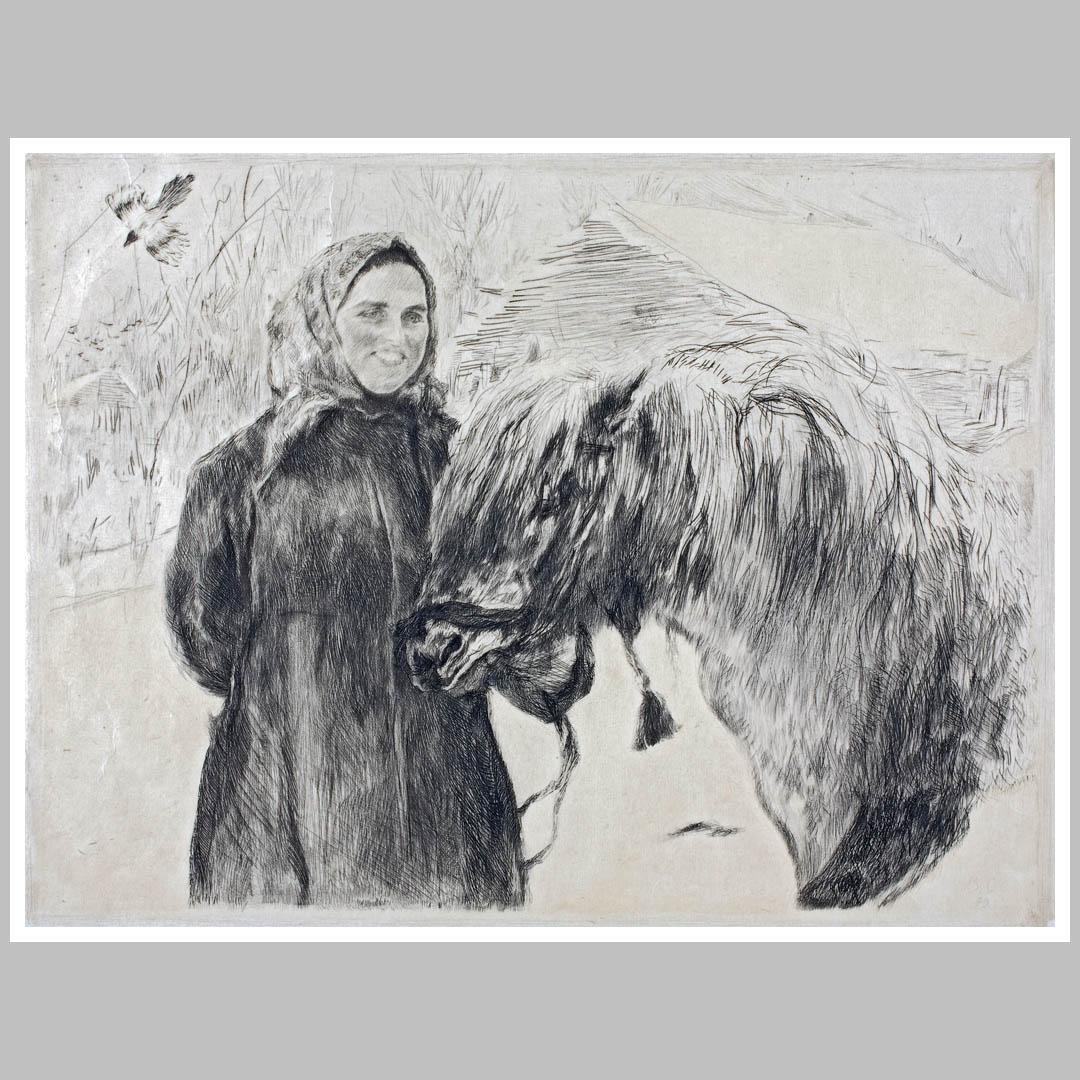 Валентин Серов. Баба с лошадью. 1899. Травленый штрих, сухая игла