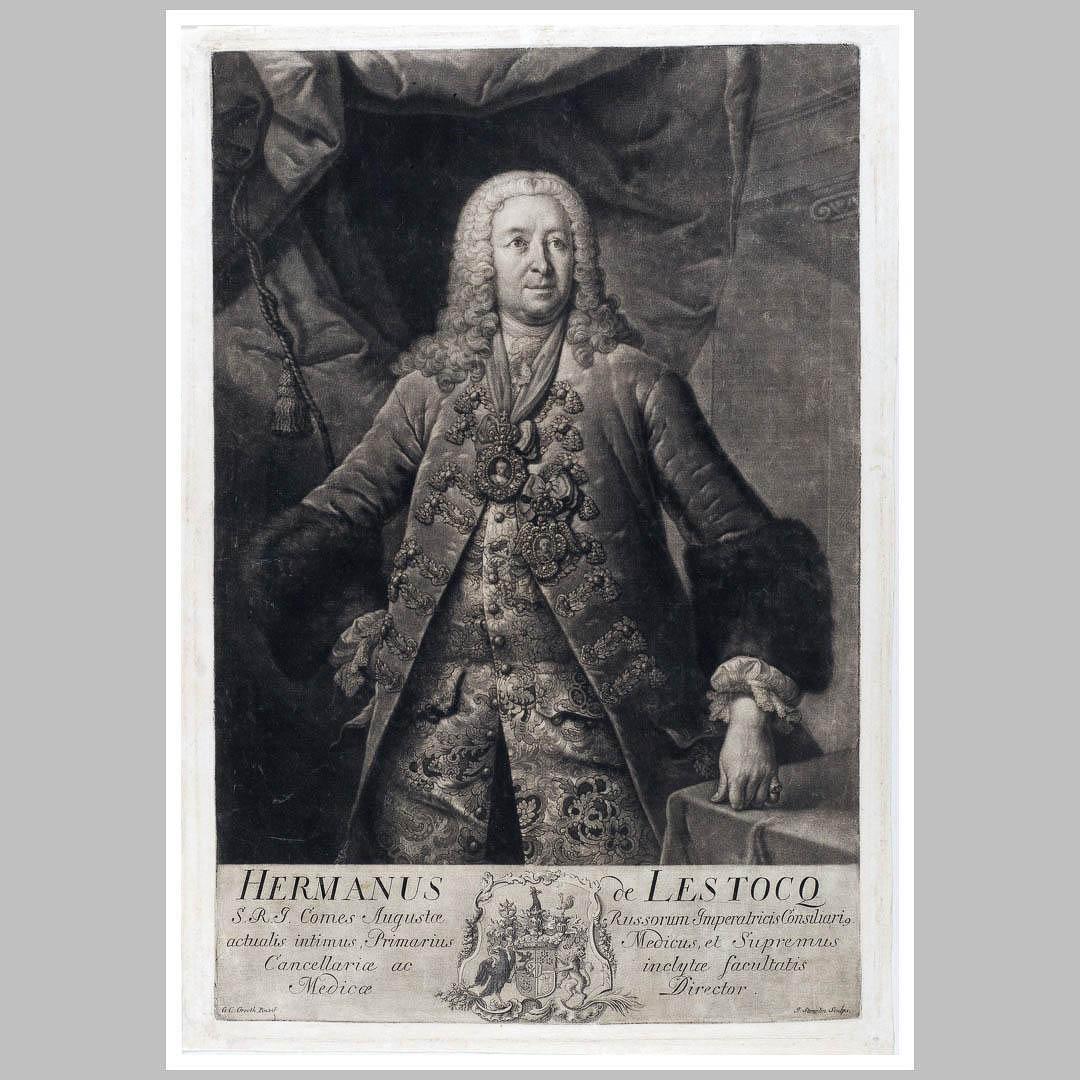 Иоганн Штенглин. Портрет лейб-медика И.Г. Лестока. 1744. Меццо-тинто
