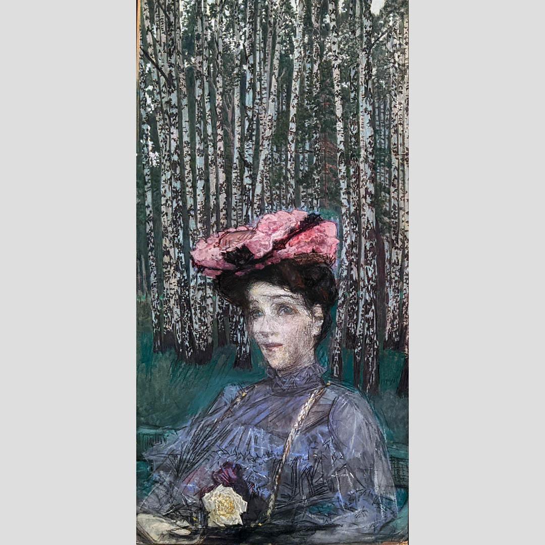 Михаил Врубель. Портрет Н.И. Забелы-Врубель на фоне березок. 1904