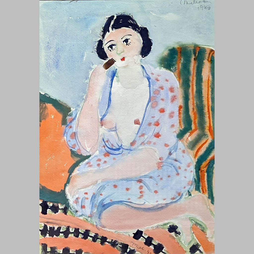 Татьяна Маврина. Натурщица на фоне полосатой ткани. 1940