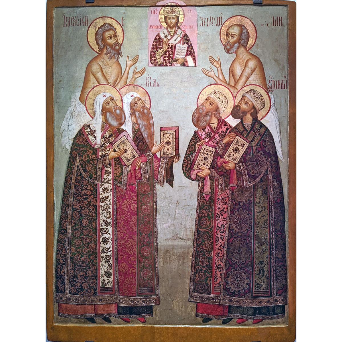 Избранные святые в молении иконе Спас Великий Архирей. Нач. XVIII в
