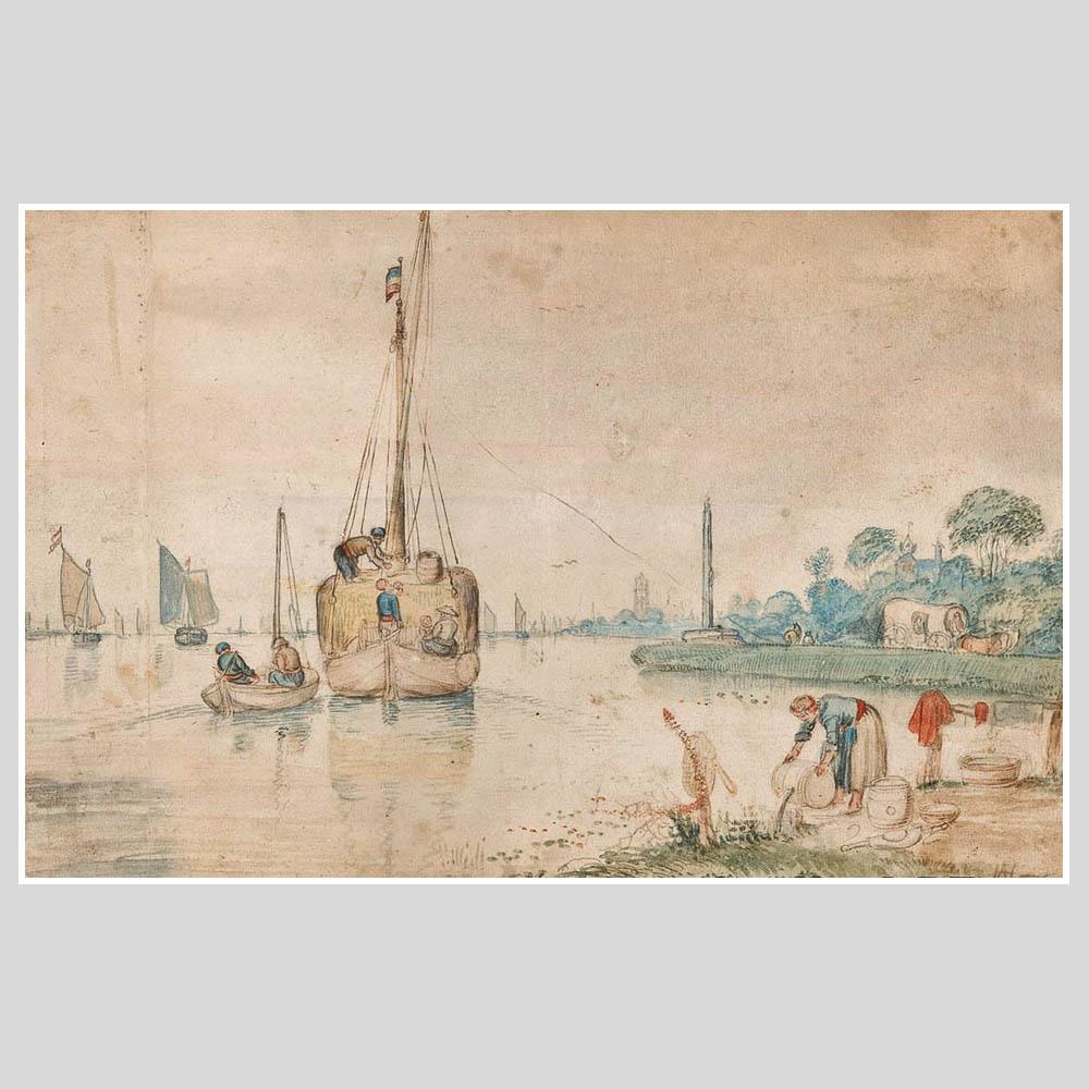 Хендрик Аверкамп. Баржа с сеном на реке. 1625