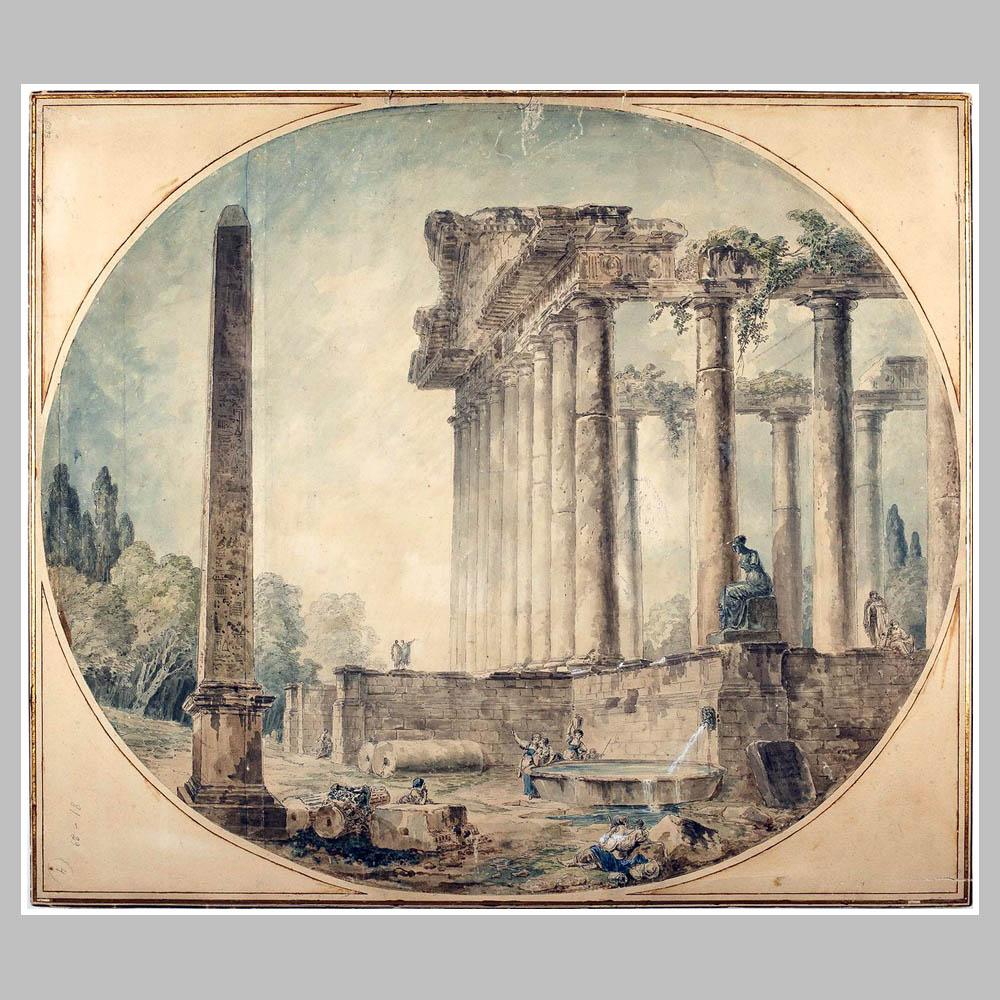 Юбер Робер. Руины с обелиском. 1776