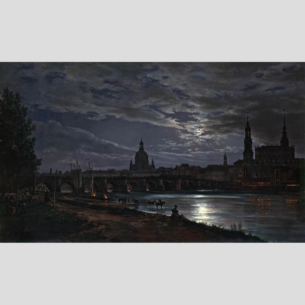 Юхан Кристиан Даль. Дрезден при свете полной луны. 1839