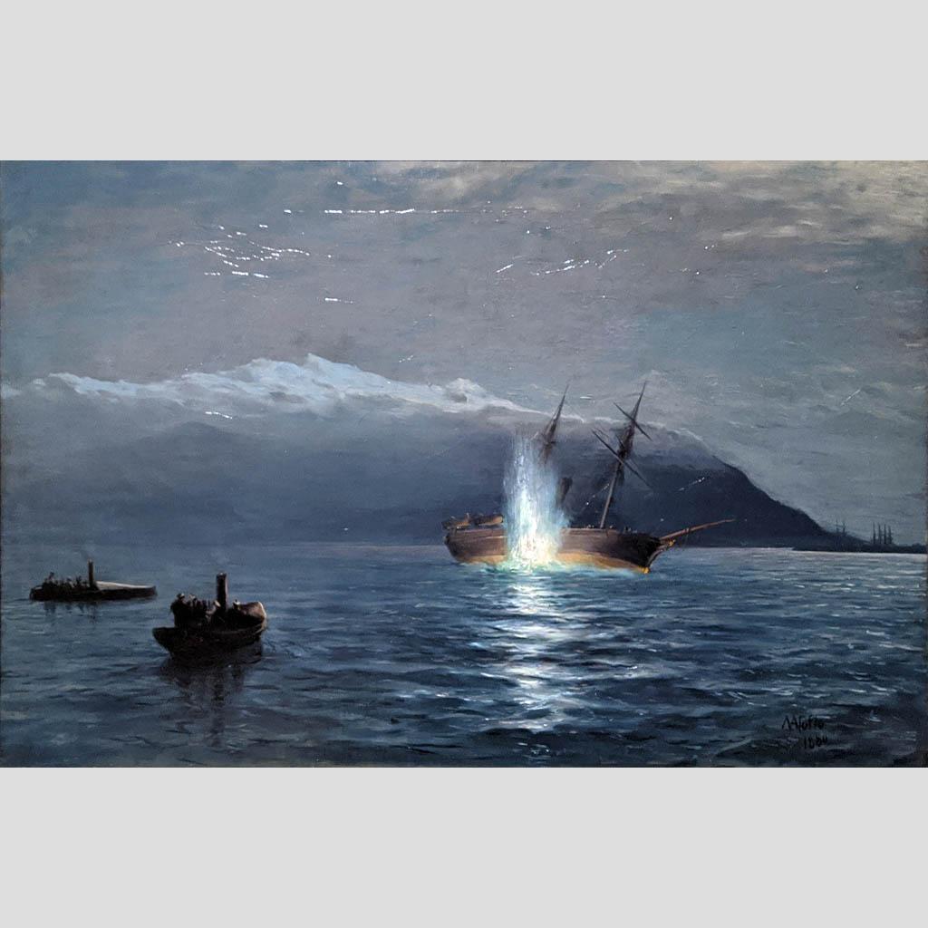 Лев Лагорио. Потопление катерами турецкого парохода «Интибах» на Батумском рейде. 1880