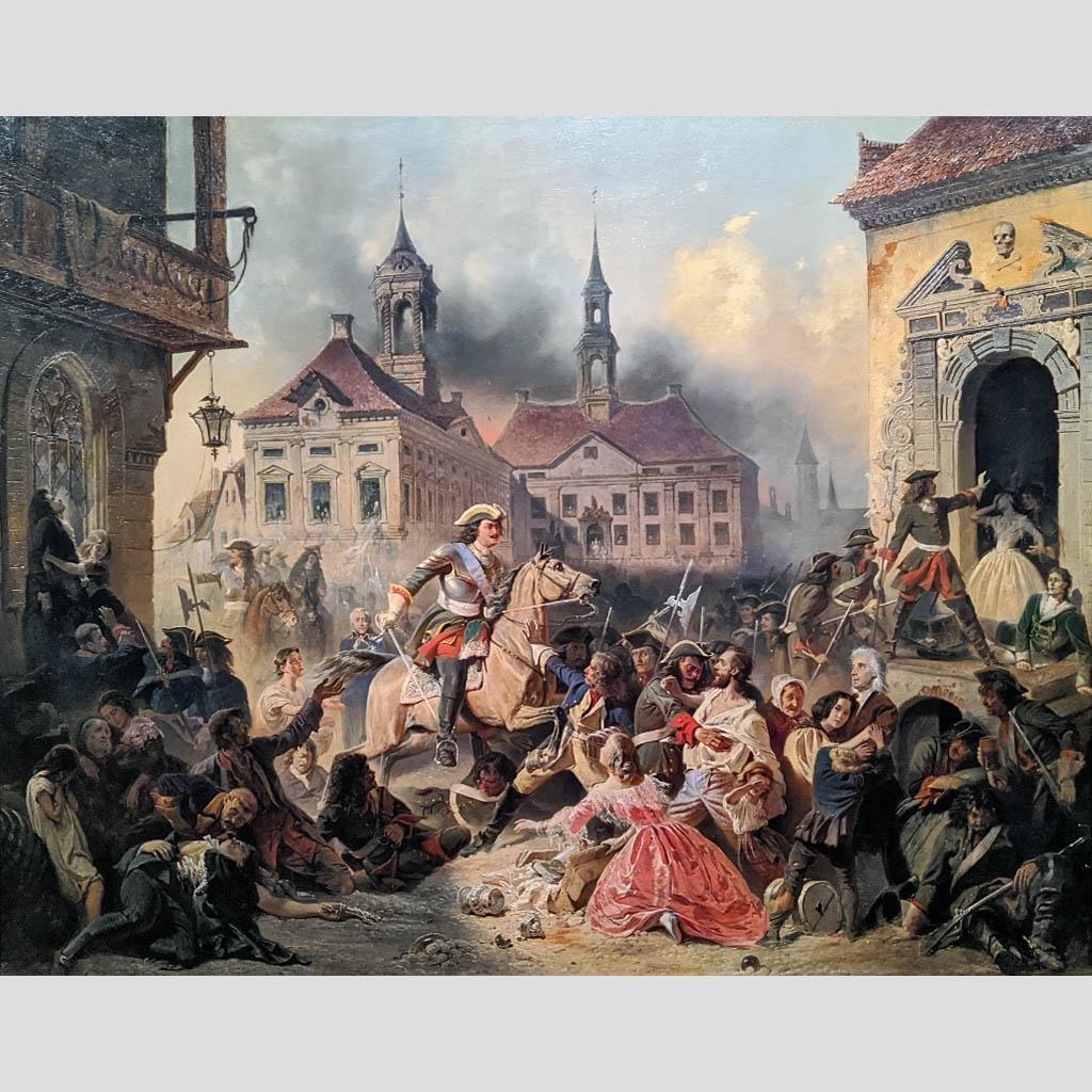 Николай Зауервейд. Петр I усмиряет ожесточенных солдат при взятии Нарвы. 1859