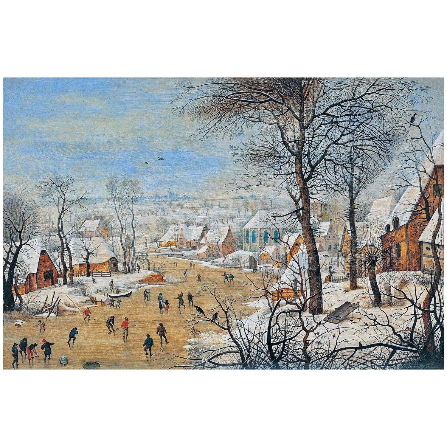 Питер Брейгель Младший. Зимний пейзаж с конькобежцами. 1615-1620. Эрмитаж