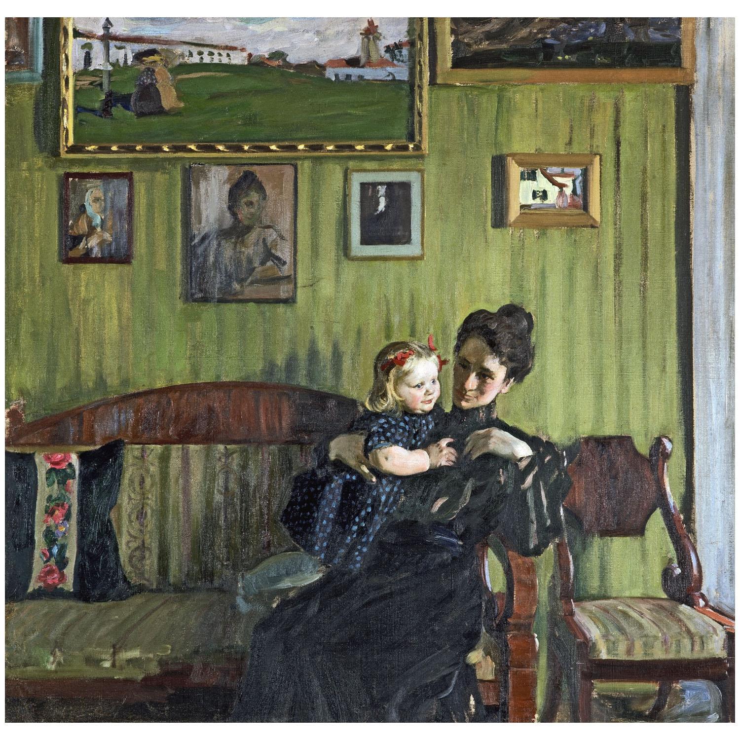 Борис Кустодиев. Портрет Ю.Е. Кустодиевой с дочерью Ириной. 1908