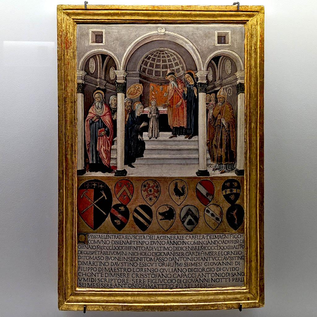 Гвидоччо Коццарели (Guidoccio Cozzarelli). Введение во храм Девы Марии со св. Иеронимом и Николаем. 1484