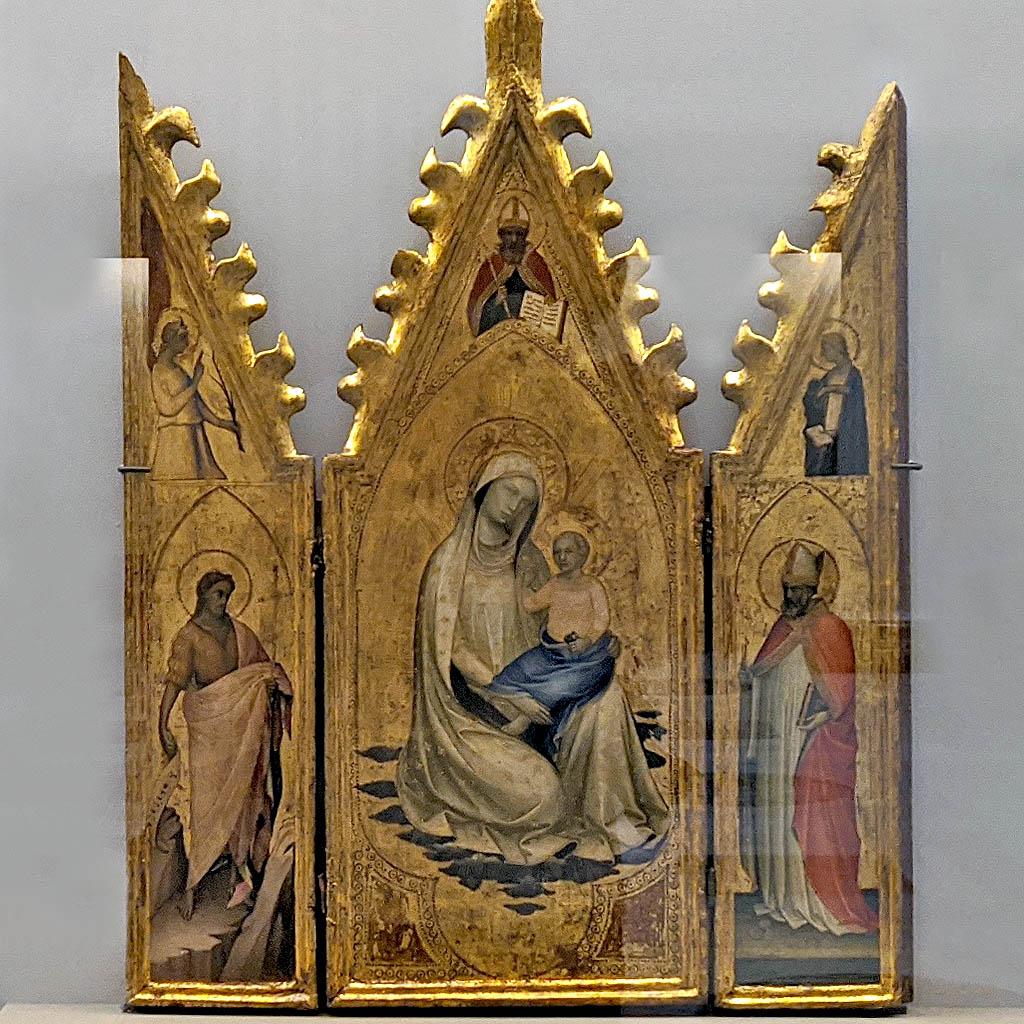 Пьетро ди Джованни, Лоренцо Монако (Pietro di Giovanni, Lorenzo Mjnaco). Мадонна с Иоанном Крестителем и св. Николаем. 1400